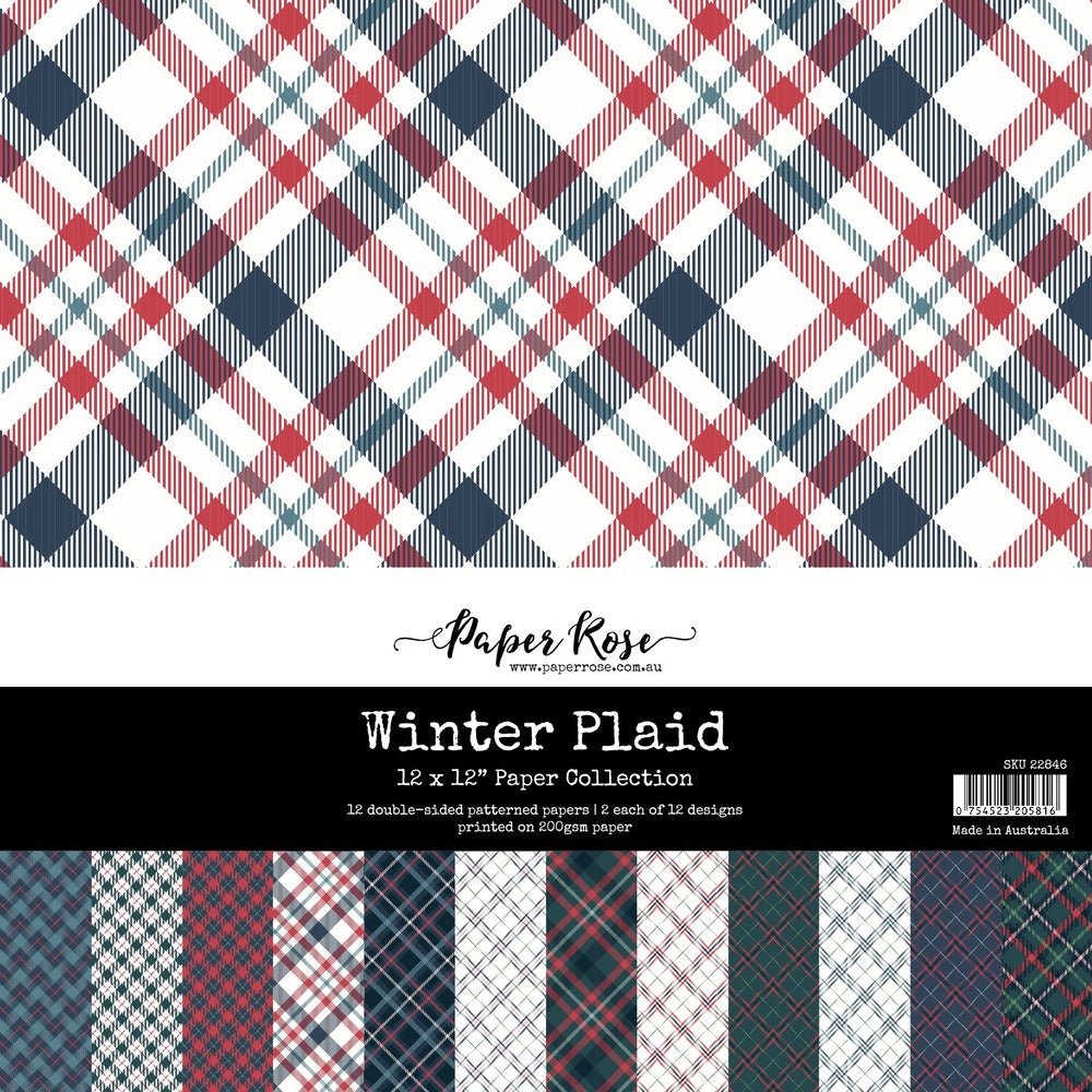 Paper Rose Winter Plaid 12x12 Paper Pack