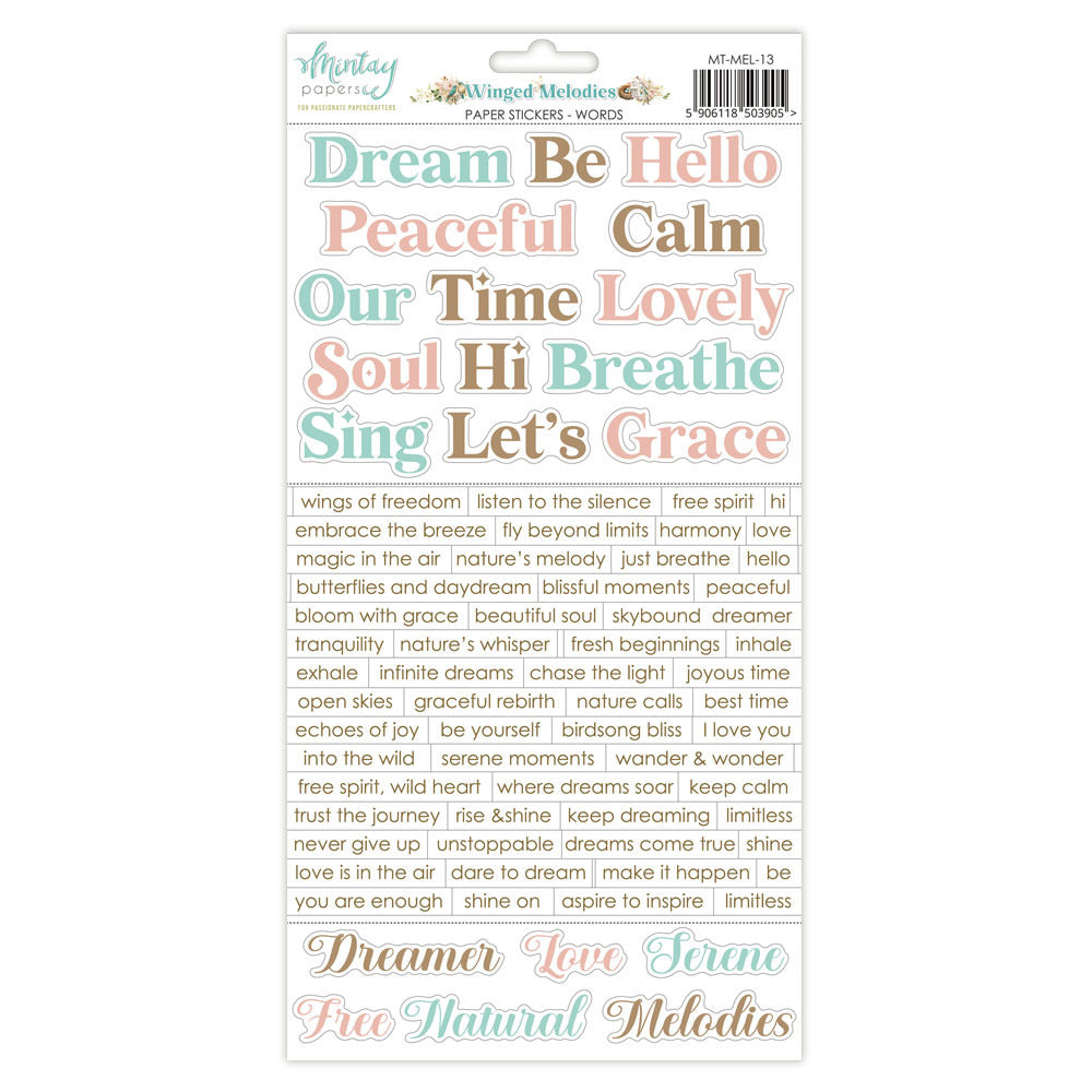 6X12 Paper Stickers, Winged Melodies - Words