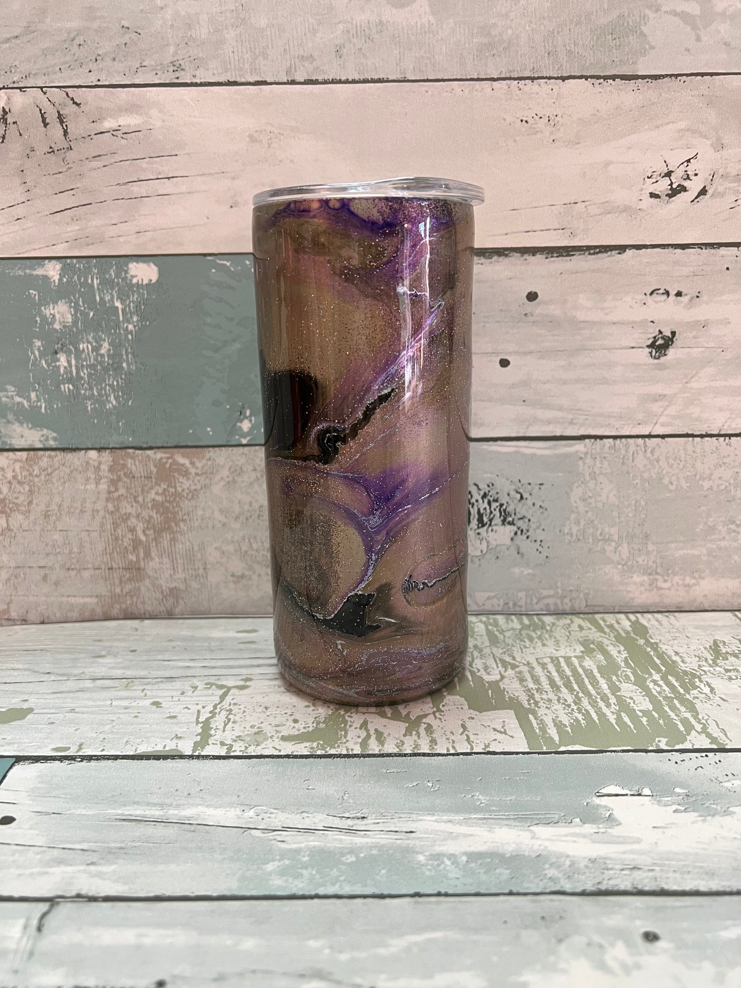 Gold, Purple, & Black Alcohol Ink 15oz Resin Tumbler