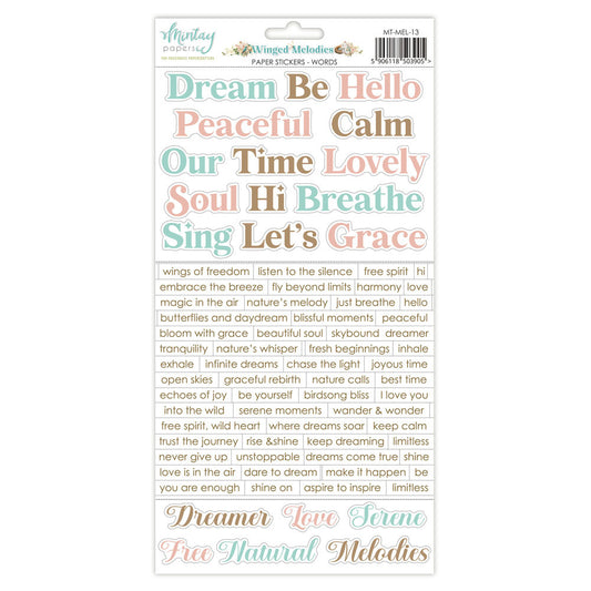 6X12 Paper Stickers, Winged Melodies - Words